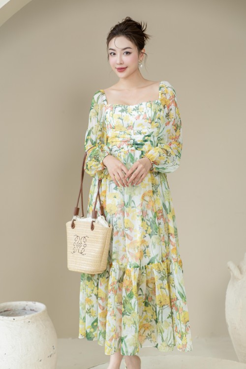 Sixdo White Floral Voile Maxi Dress